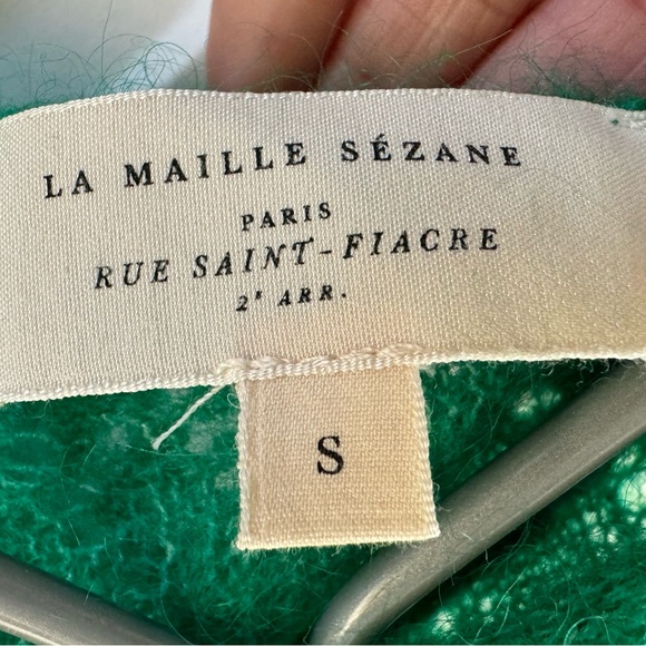 NEW Sezane Cristina Jumper Sweater Top Bright Green V-Neck Mohair Wool Knit S - Picture 5 of 6